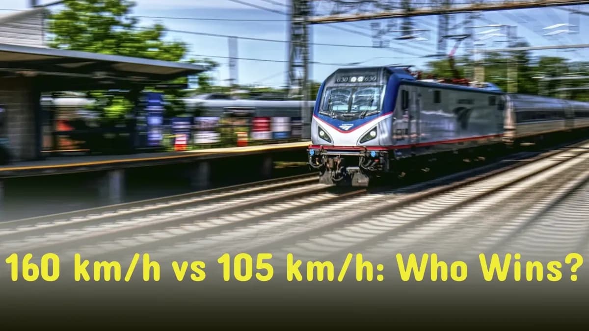Aerodynamic Vande Bharat Express alongside a blue Karakoram Express on a split-screen.